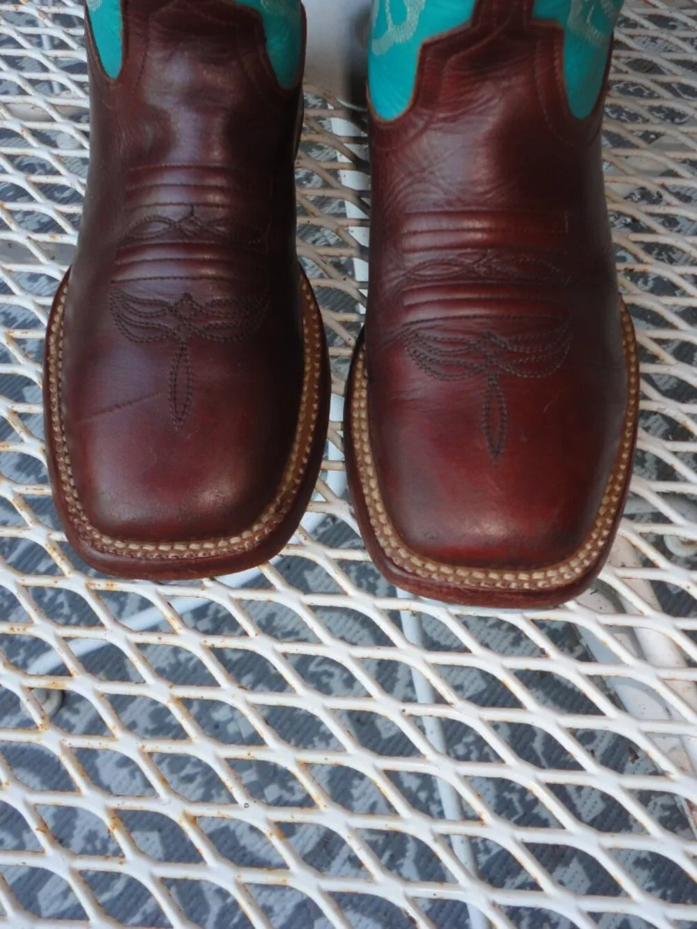 ANDERSON BEAN Kid's Turquoise and Brown Square Toe Western Boots Size 1